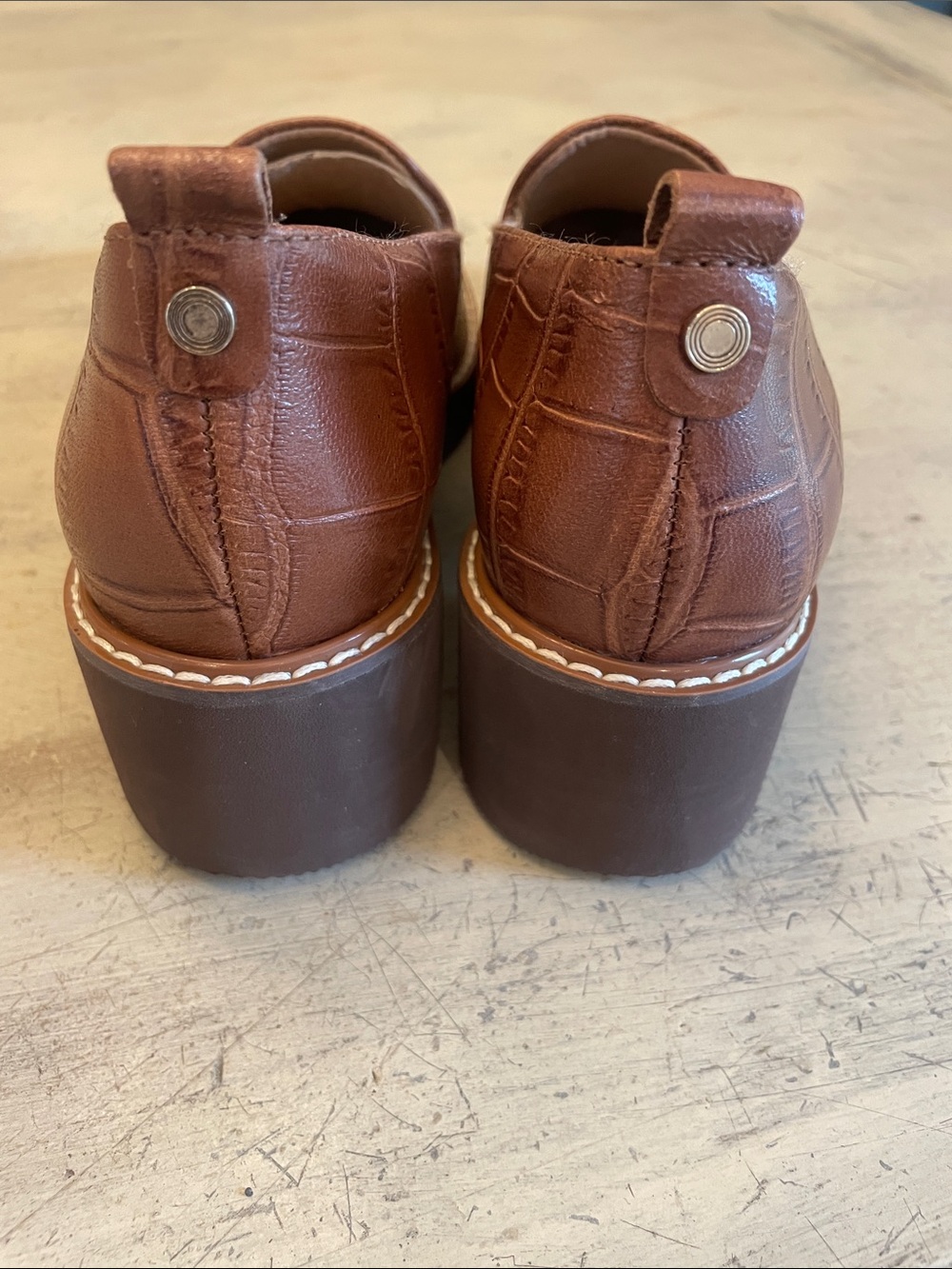Naturalizer Cognac Croc-Embossed Leather Platform Loafers - Picture 3 of 6